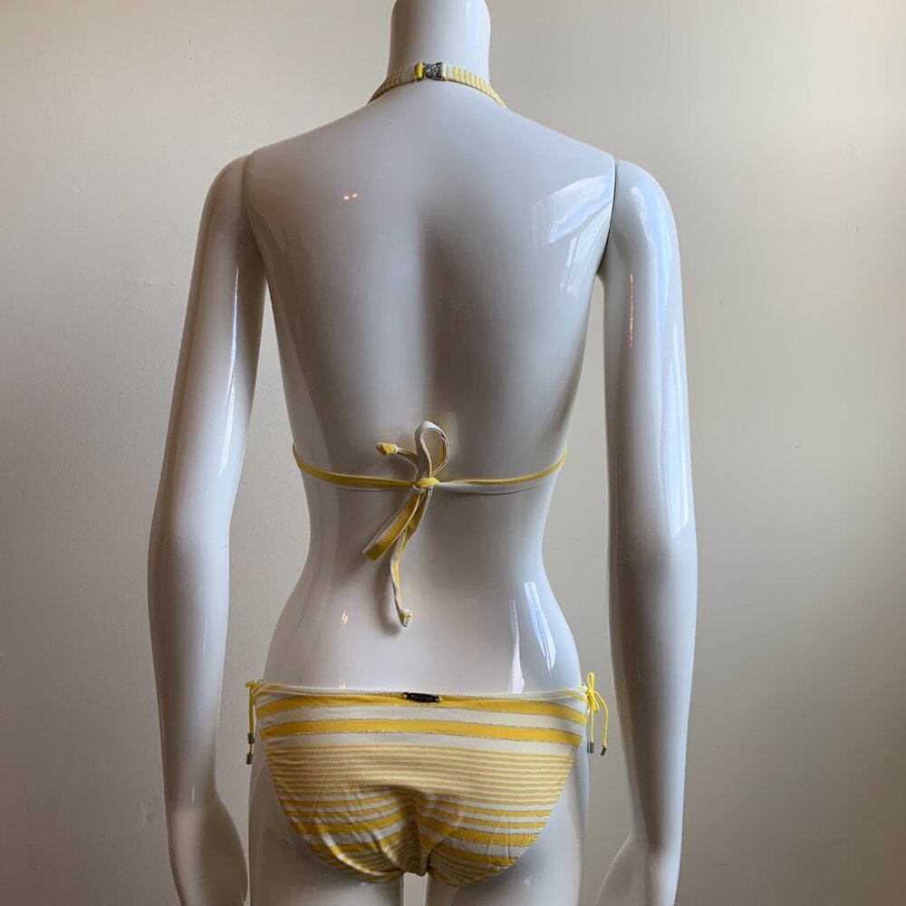 Sauvage California yellow silver striped lace up halter bikini - Picture 6 of 8